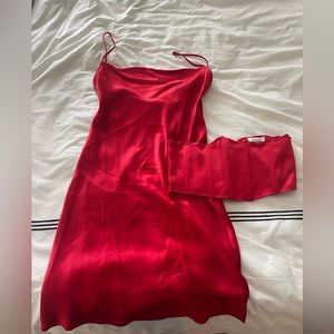 Red slip dress with removable corset
